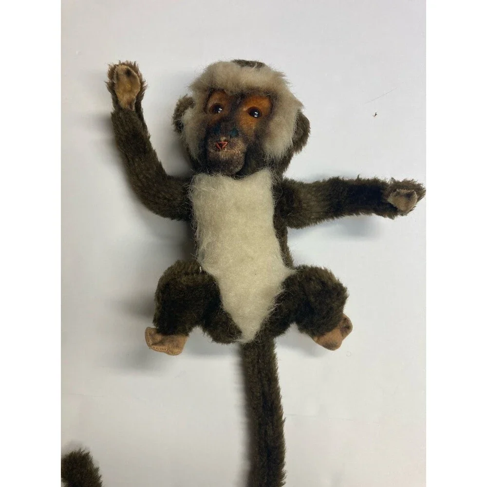 Vintage Small Brown, White & Beige Monkey Plush Stuffed Animal Long Tail